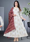 Maroon And White Vamika Biva New Latest Designer Festive Wear Rayon Anarkali Gown Collection 4002